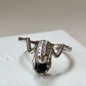 🌹🍃New Natural Sapphire Gemstone CZ “Frog” Sterling Silver (6-8)Adjustable Ring
